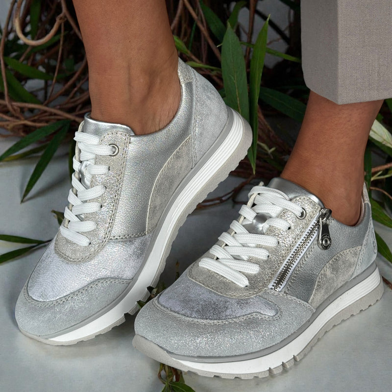 Womens Rieker 49003 Silver Shimmer Side Zip Trainers - Silver