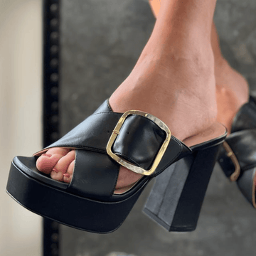 Womens Unisa Ladies Ubios Crossover Platform Heeled Mules - Black