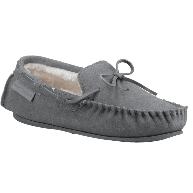 Womens Hush Puppies Allie Faux Fur Moccasin Slippers - Grey