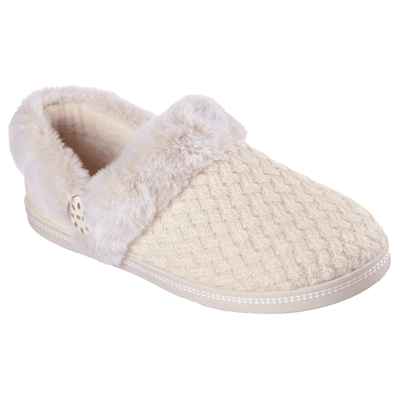 Womens Skechers Cozy Campfire Knit Faux Fur Trim Slippers - Sand