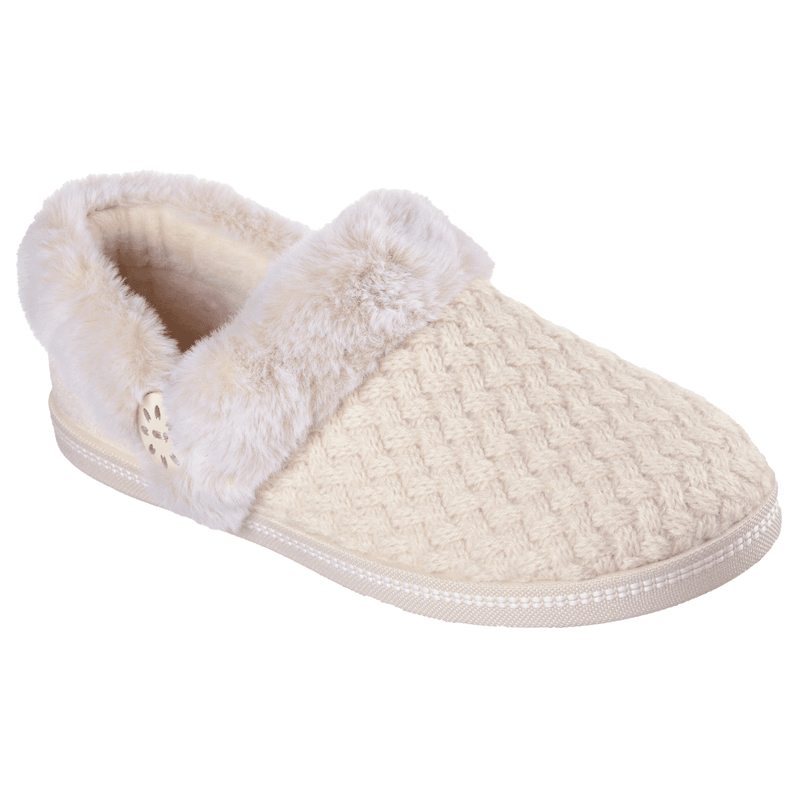 Womens Skechers Cozy Campfire Knit Faux Fur Trim Slippers - Sand