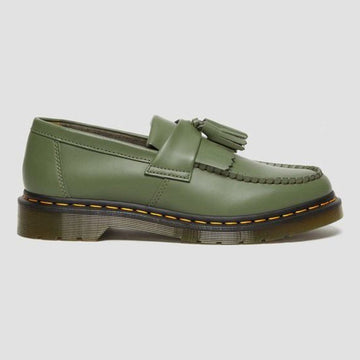 Unisex Dr. Martens Adrian Yellow Stitch Khaki Smooth Leather Loafers - Khaki