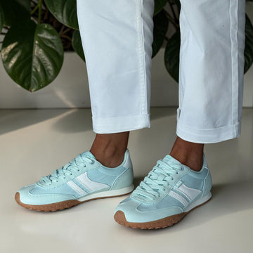 Womens Xti 145059 Aqua Blue and White Suede and Nylon Trainers - Aqua