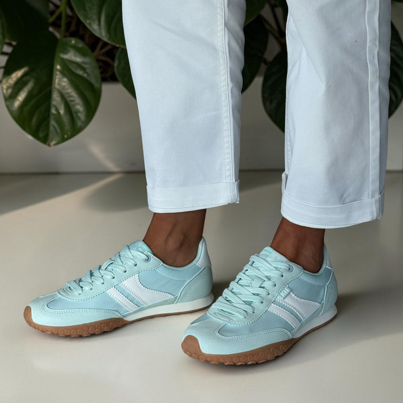 Womens Xti 145059 Aqua Blue and White Suede and Nylon Trainers - Aqua