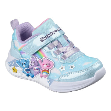 Toddler Girls Skechers S-Lights - Lil Snugs Blue Care Bears Trainers - Blue