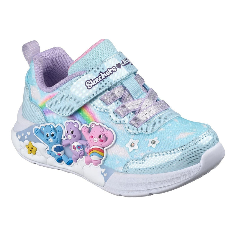 Toddler Girls Skechers S-Lights - Lil Snugs Blue Care Bears Trainers - Blue