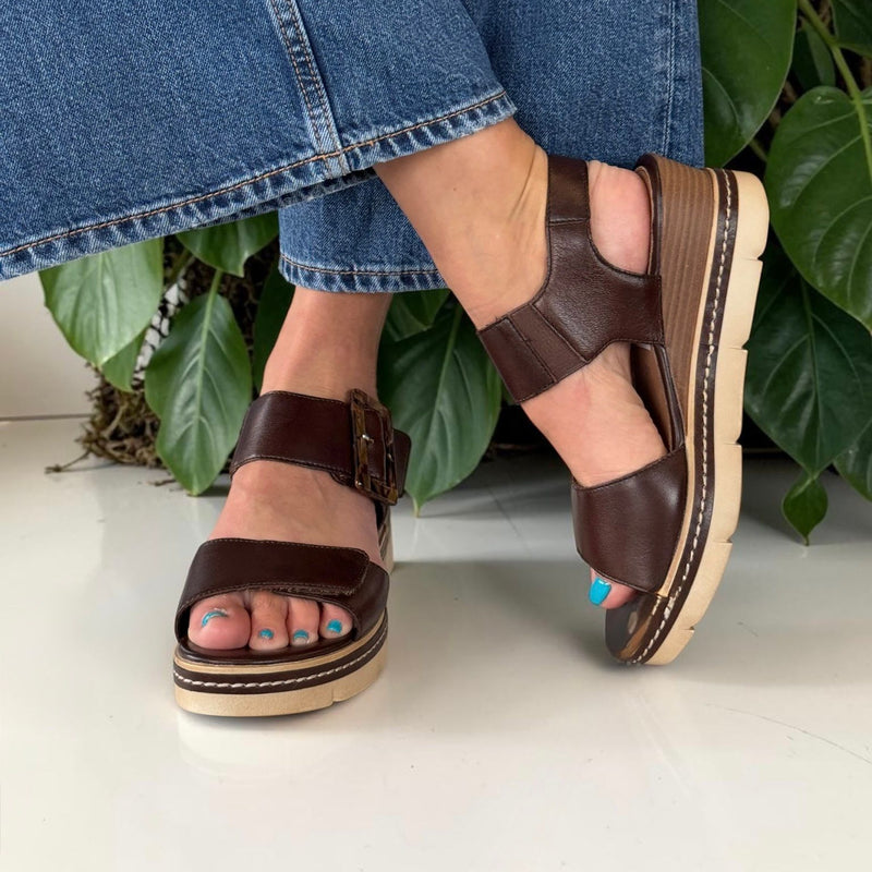 Womens Remonte D2L53 Brown Wedge Sandal - Brown