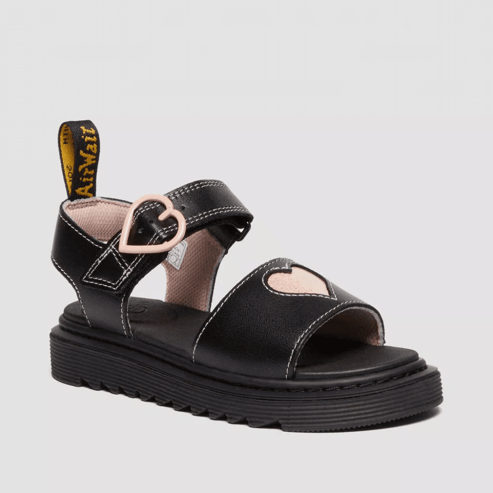 Dr Martens Juniors Marlowe Hearts Glitter Sandals - Black & Pink