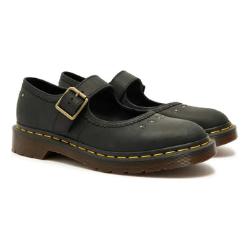 Womens Dr. Martens Mary Jane Flower Black Crazy Horse Leather Casual Shoes - Black