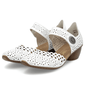 Womens Rieker 43753 White Mary-Jane Strap Heeled Shoes - White