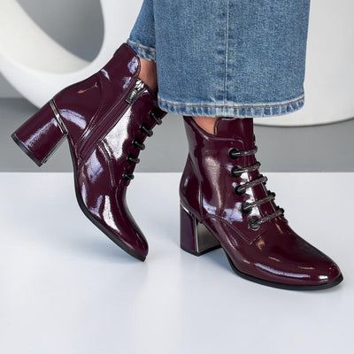 Womens Lotus Paisley ULB532 Bordo Patent Ankle Boots - Bordo Patent