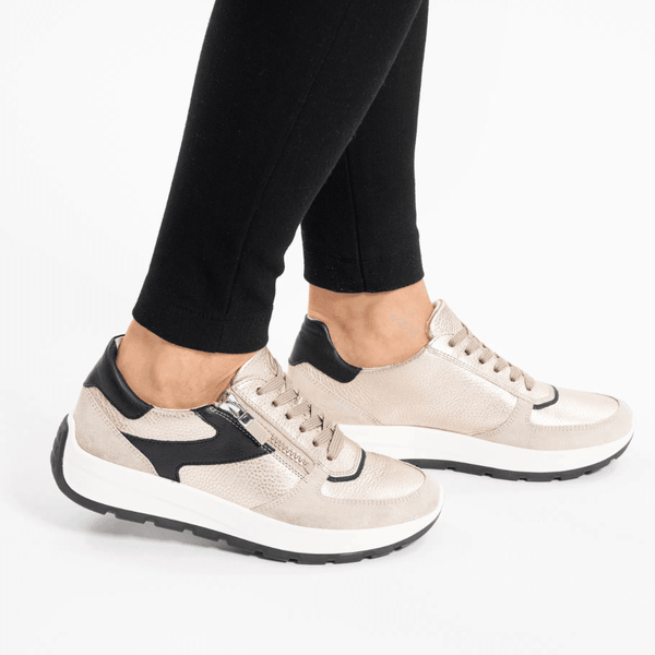 Womens Ara New York Beige Gold and Black Side Zip Trainers - Beige