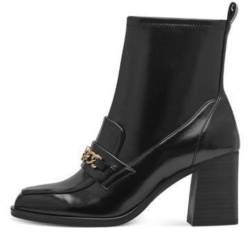 Womens Tamaris 25320 Black Hi-Shine Block Heel Long Ankle Boots - Black