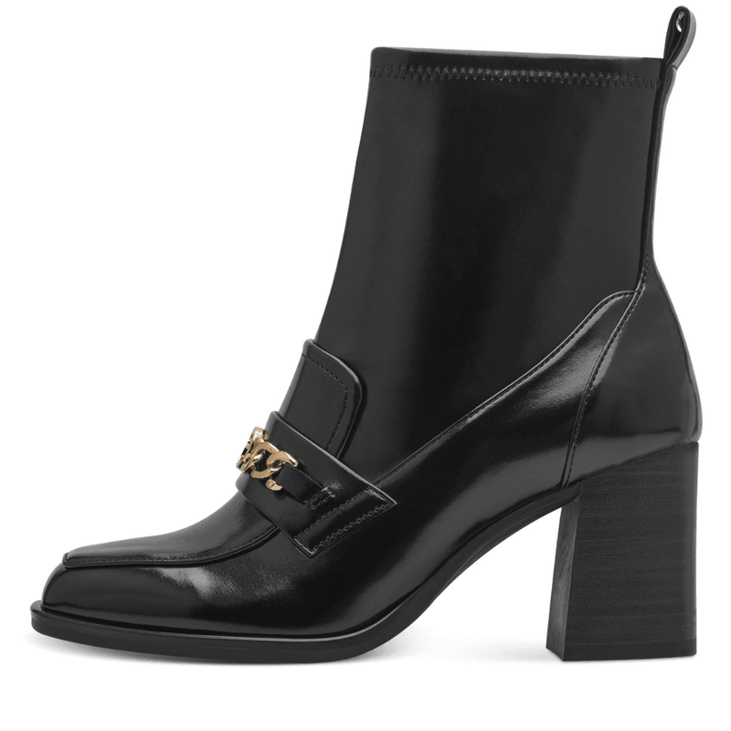 Womens Tamaris 25320 Black Hi-Shine Block Heel Long Ankle Boots - Black