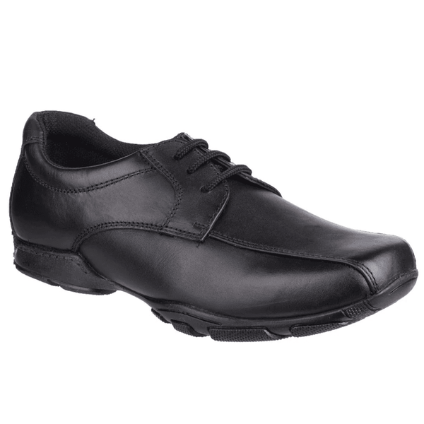 Boys Hush Puppies Vincente Black Leather Lace Up School Shoes - Black Leather