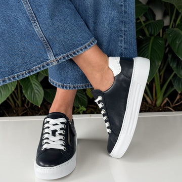 Womens Gabor Campus 66.465 Navy Side Zip Leather Trainers - Navy