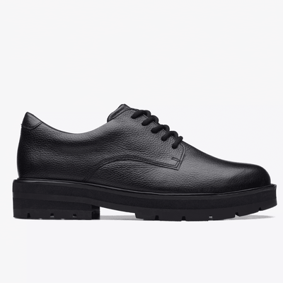 Girls Clarks Prague Lace School Shoe(F Fit) - Black Leather