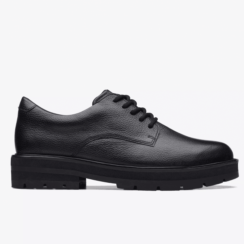 Girls Clarks Prague Lace School Shoe(F Fit) - Black Leather