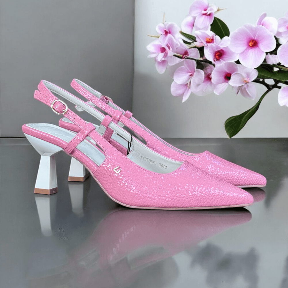 Womens Una Healy Its Funky Pink Textured Croc Slingback Heels