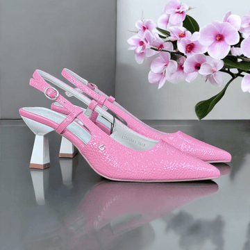 Womens Una Healy Its Funky Pink Textured Croc Slingback Heels - Bubblegum Croc