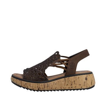 Womens Rieker V1765 Brown Wedge Sandal - Brown