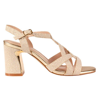 Womens Sorento Annaghmore Gold Glitter Twist Front Block Heels - Gold Dust