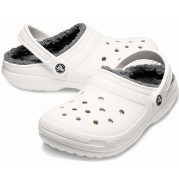 Womens Crocs Classic Lined Crocs - White with Grey