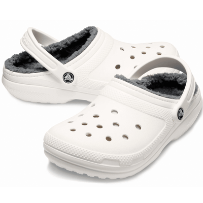 Womens Crocs Classic Lined Crocs - White with Grey