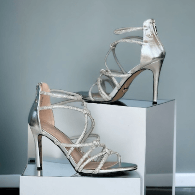 Womens Una Healy Shes Beautiful Diamante Knot High Heel Sandal - Chrome