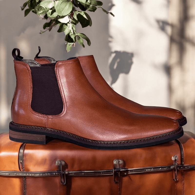 Escape Mens Billy Rocks Tan Leather Chelsea Boots - Brandy