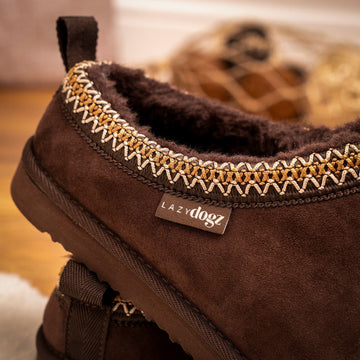Mens Lazy Dogz Patrick Fur Lined Slippers - Brown