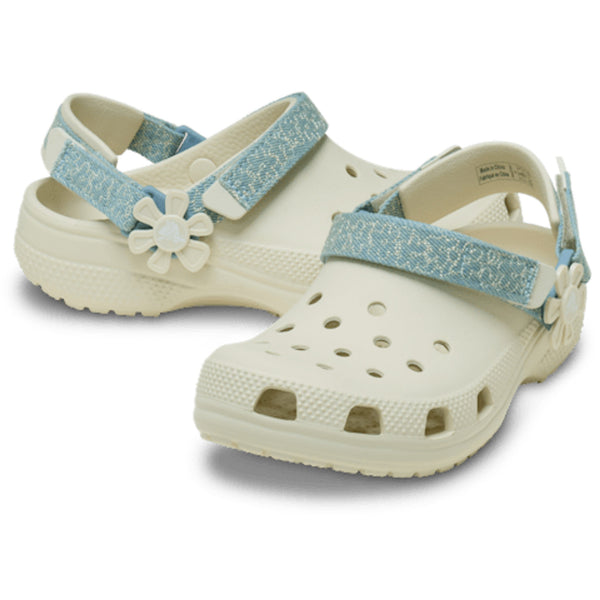 Junior Crocs Denim Flower Classic Clogs - Denim Flower