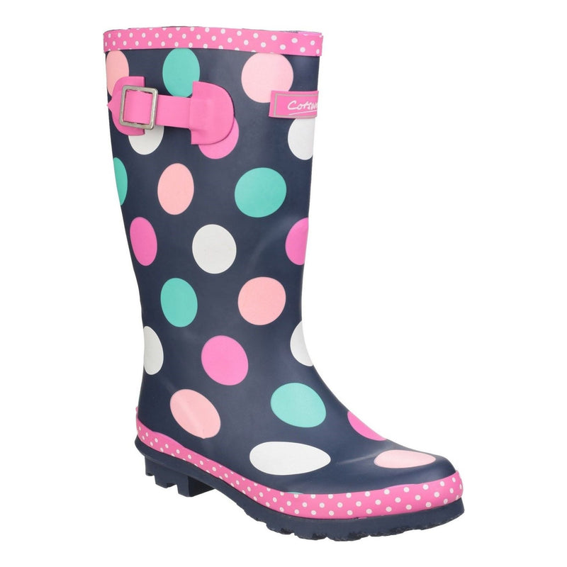 Kids Cotswold Dotty Navy Waterproof Wellingtons - Navy