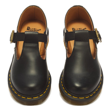 Girls Dr Martens Polly Smooth Leather Black Mary Jane School Shoes - Black