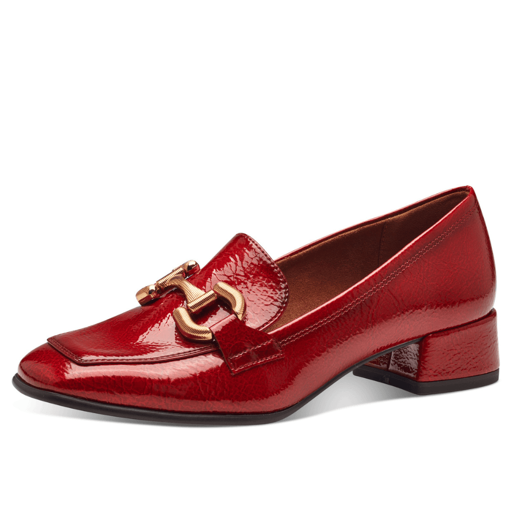 Womens Tamaris 24316 Red Patent Block Heel Loafers