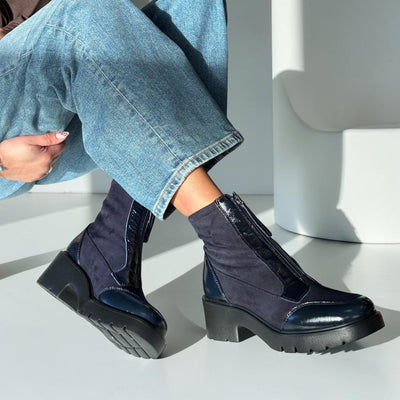 Womens Unisa Jandro Front Zip Ankle Boots - Navy