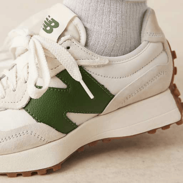 Womens New Balance 327 Suede Trainers - Linen with Dark Alpine - Cream