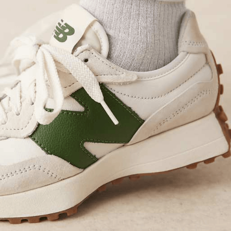 Womens New Balance 327 Suede Trainers - Linen with Dark Alpine - Cream