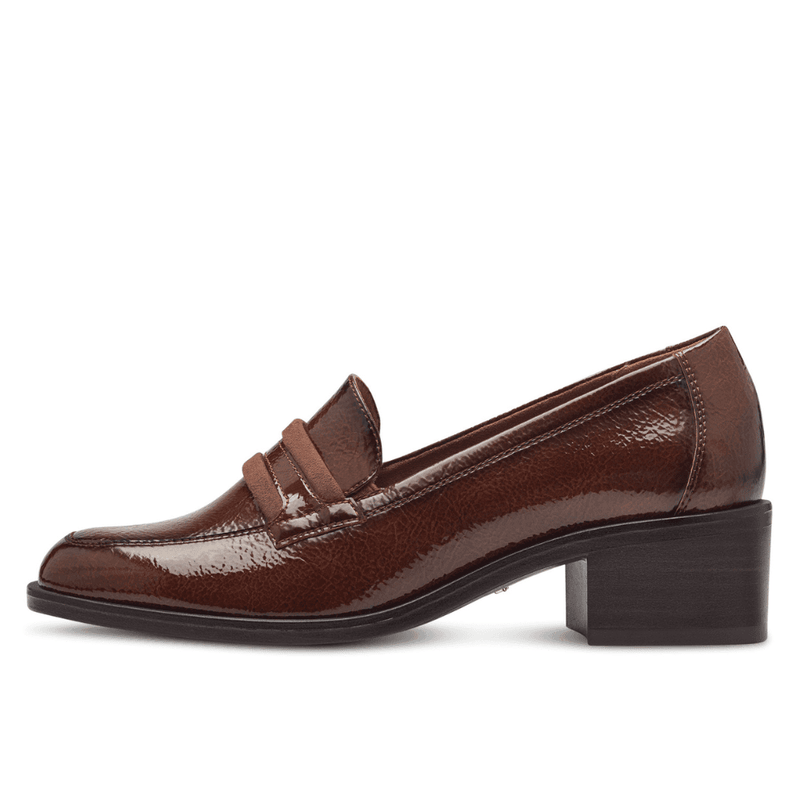 Womens Tamaris 24333 Block Heel Loafers - Cognac-Brown