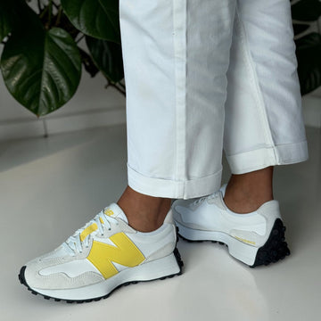 Womens New Balance 327 Trainers - White & Yellow