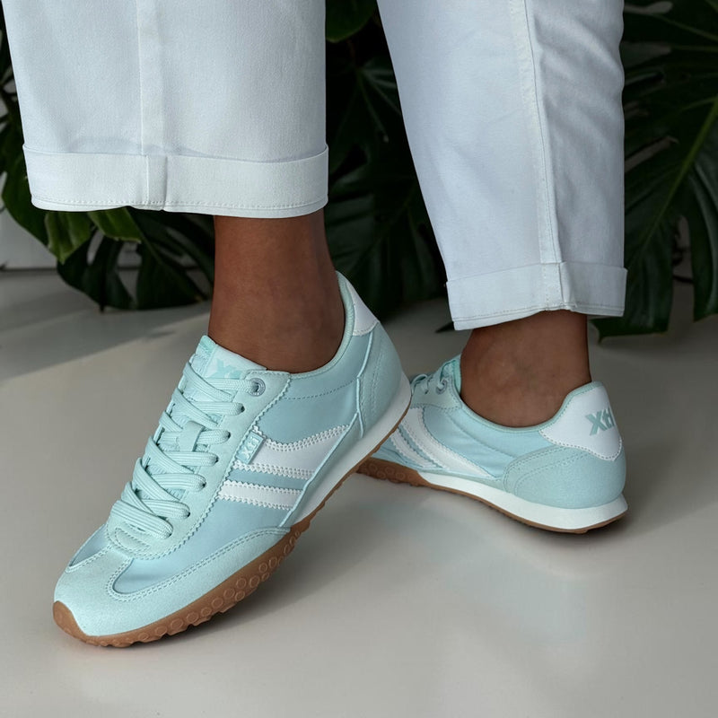 Womens Xti 145059 Aqua Blue and White Suede and Nylon Trainers - Aqua