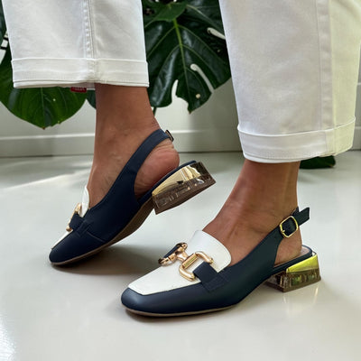 Womens Zanni & Co Diraz Perspex Heel Slingback Loafers - Navy with White