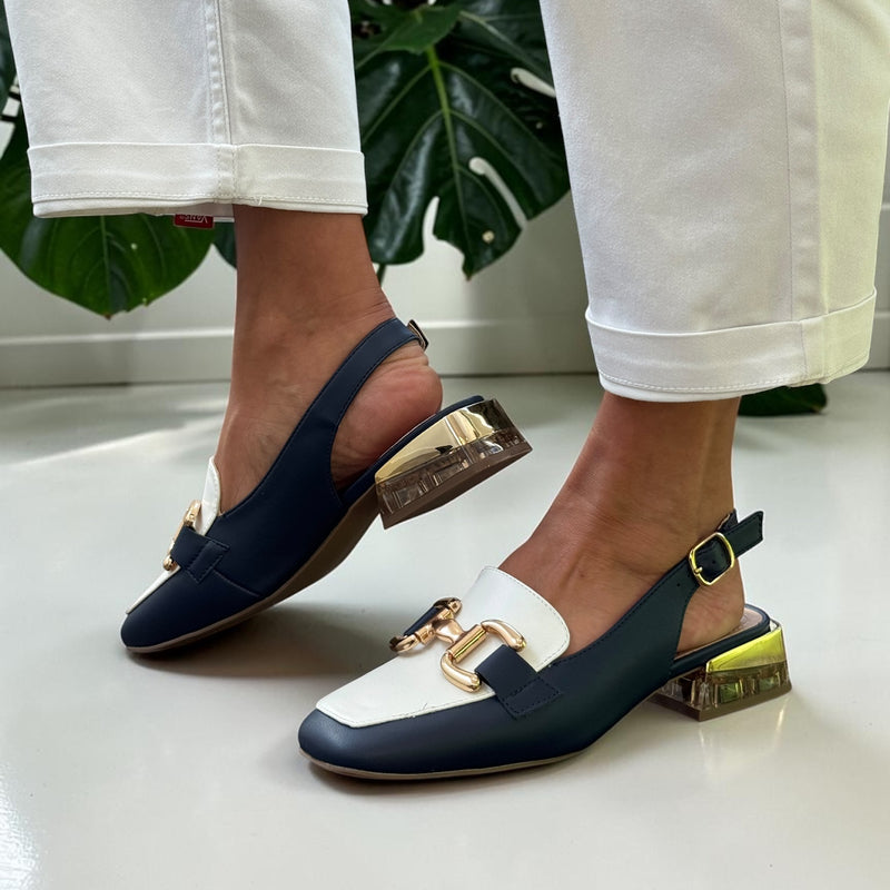 Womens Zanni & Co Diraz Perspex Heel Slingback Loafers - Navy with White