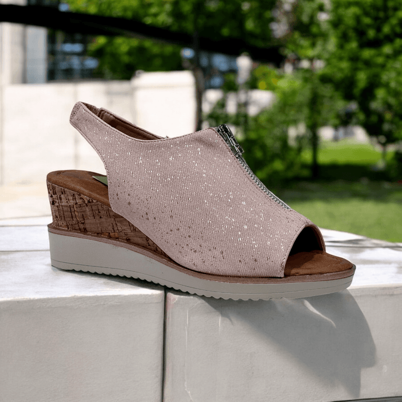 Womens Zanni & Co Bhairab Zip Front Wedge Sandals - Chiffon Speckle