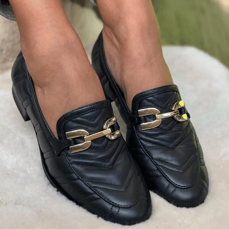 Womens Unisa Dexter Black Quilted Leather Loafers - Black