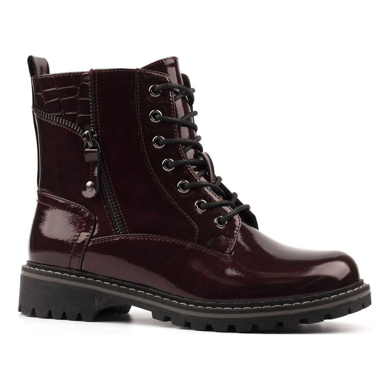 Womens Lunar Allison Patent Ankle Boots - Burgundy