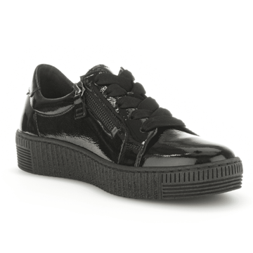 Womens Gabor 73.334 Black Patent Double Zip Trainers - Black Patent