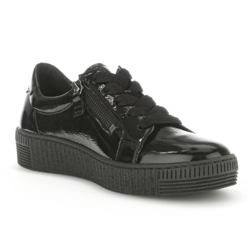 Womens Gabor 73.334 Black Patent Double Zip Trainers - Black Patent