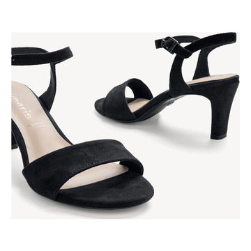 Womens Tamaris 28028 Leopard Print Heeled Sandals - Black Suede