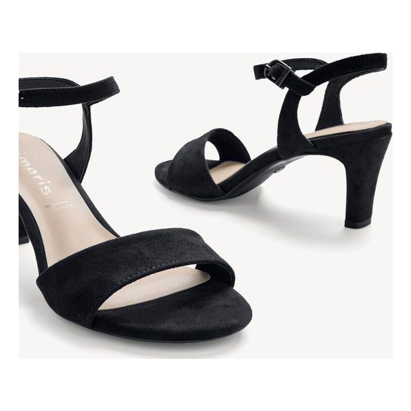 Womens Tamaris 28028 Leopard Print Heeled Sandals - Black Suede